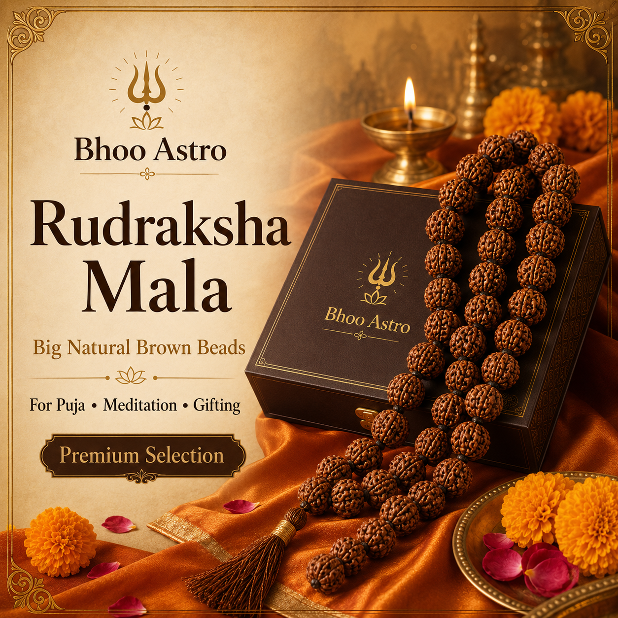 Rudraksha Mala (108+1 Beads, Bead Size: 12 mm each)